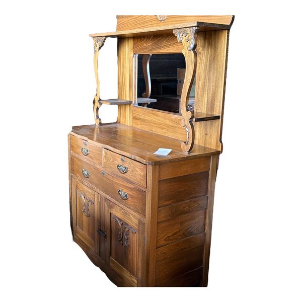 OAK BUFFET AND HUTCH WITH MIRROR