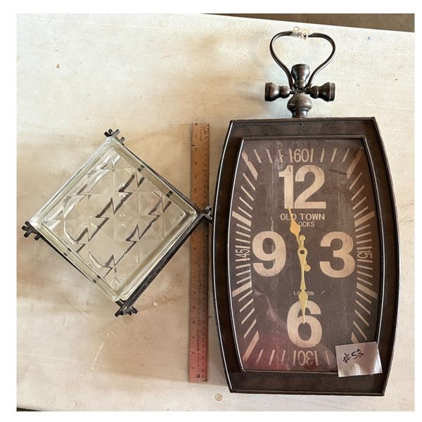 HOME DECOR LOT - OLD TOWN CLOCK AND GLASS STAND