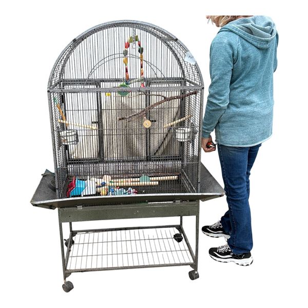 LARGE METAL BIRD CAGE ON WHEELS