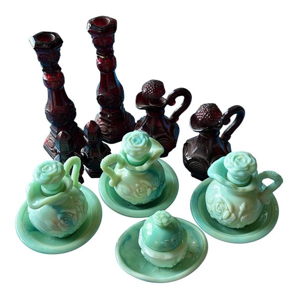 AVON - LOT OF JADEITE AND RUBY RED CAPE COD