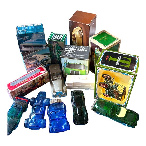 AVON - LOT OF AUTO DECANTERS SOME W/ ORIGINAL BOX