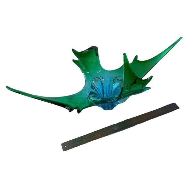 LORRAINE ART GLASS - GREEN / BLUE DISH