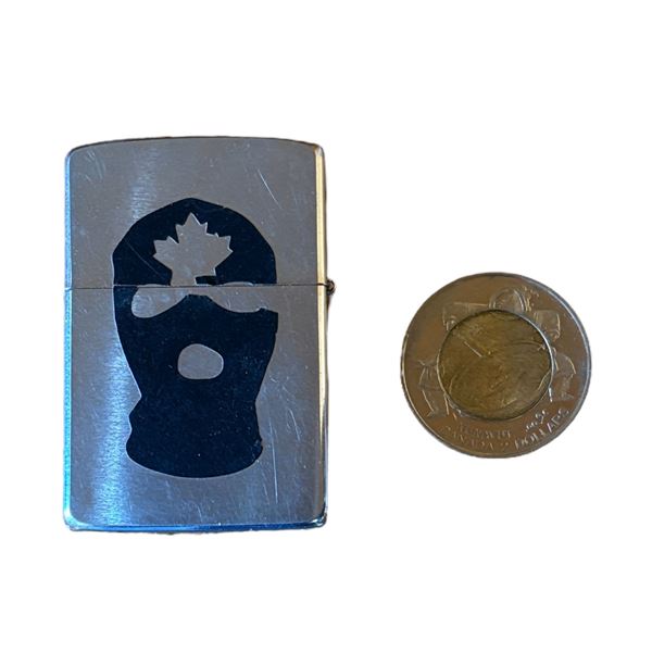 SILVER LIGHTER WITH MAPLE LEAF MASK ONE SIDE