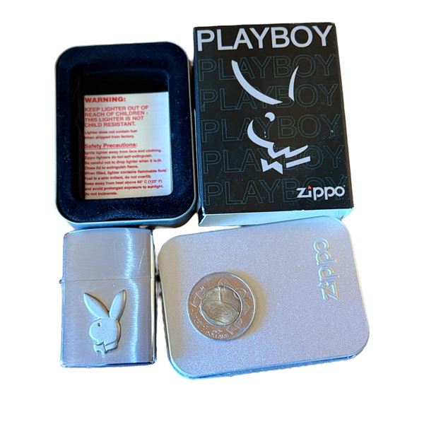 ZIPPO - PLAYBOY SYMBOL IN SILVER WITH BOX AND TIN