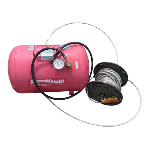 5 GALLON PORTABLE AIR TANK WITH SPOOL OF METAL ROPE