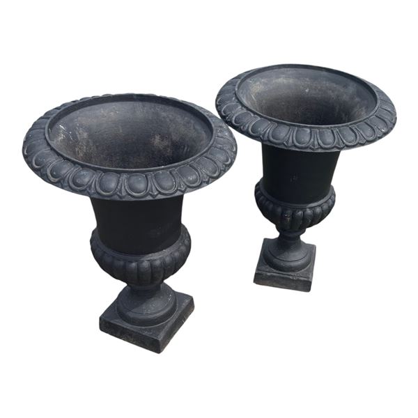 OUTDOOR DECOR - 2 CAST IRON URN PLANTERS