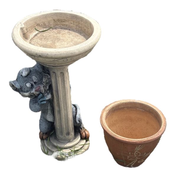 OUTDOOR DECOR - CONCRETE BIRD BATH AND PLANTER POT