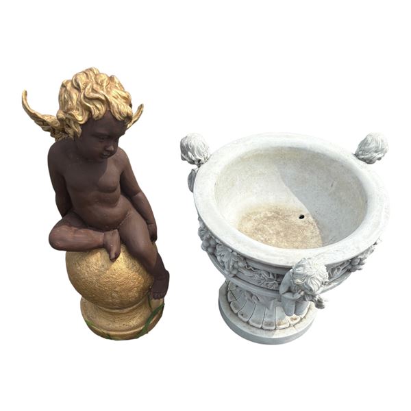 LOT OF 2 CHERUB LAWN ORNAMENTS