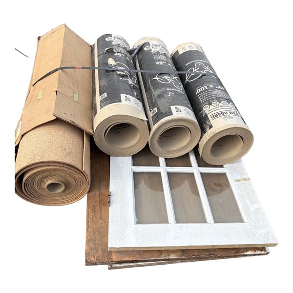 PALLET OF ROLLS AND EXTERIOR DOORS