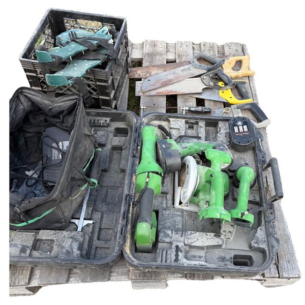 PALLET OF SAWS AND TOOLS
