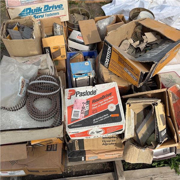 PALLET OF NEW ASSORTED SCREW AND NAILS