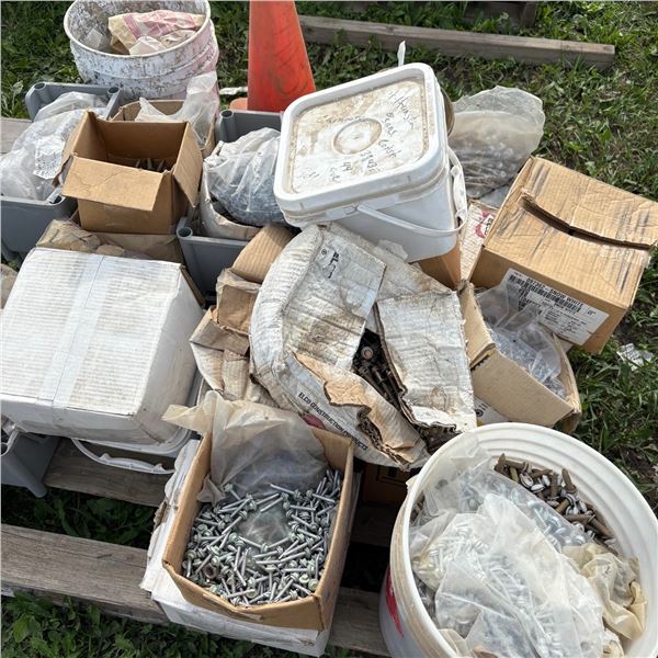 PALLET OF NEW IN OPEN BOX NAILS AND SCREWS