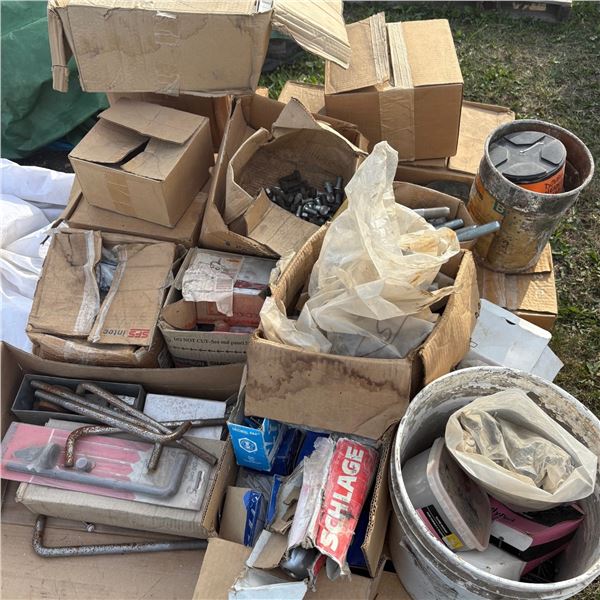 PALLET OF BOLTS, ANCHORS , SCREWS, MISC PARTS