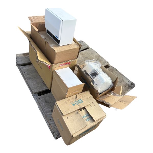 PALLET WITH NEW PAPER TOWEL HOLDER AND HAND DRYER
