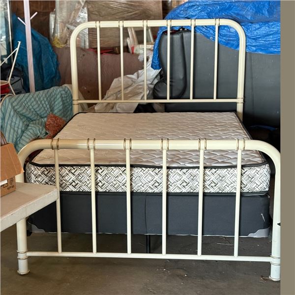 IVORY BED FRAME WITH MATTRESS AND BOX SPRING