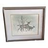 Image 1 : FRAMED WATER COLOUR PRINT OF BUCK AND DOE