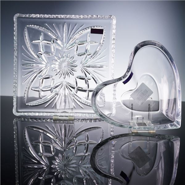 2pc Marquis by Waterford Crystal Heritage Square Tray & Heart Bowl