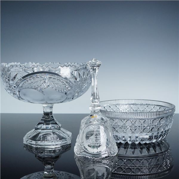 3pc Crystal Cut Glass Compote Bowl Bell Lot
