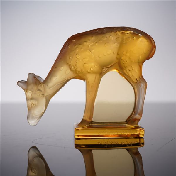 Lalique France Amber Crystal Deer Figurine