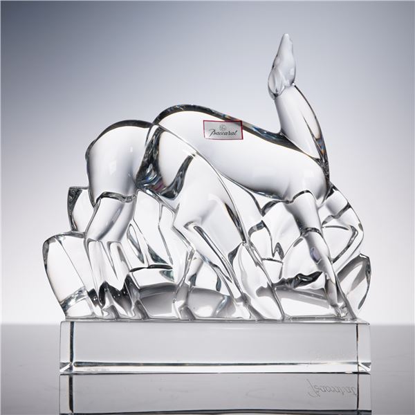 Baccarat Crystal Figurine, Gazelles with Box