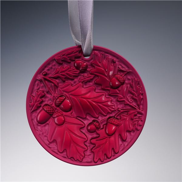 Lalique Red Crystal Oak Branch Ornament with Box