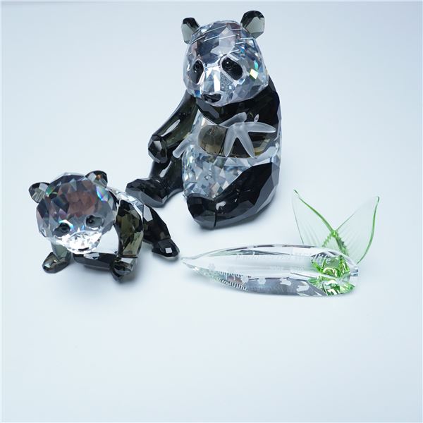 Swarovski Crystal Figurines, SCS 2008 Panda Mother & Cub, with Plaque