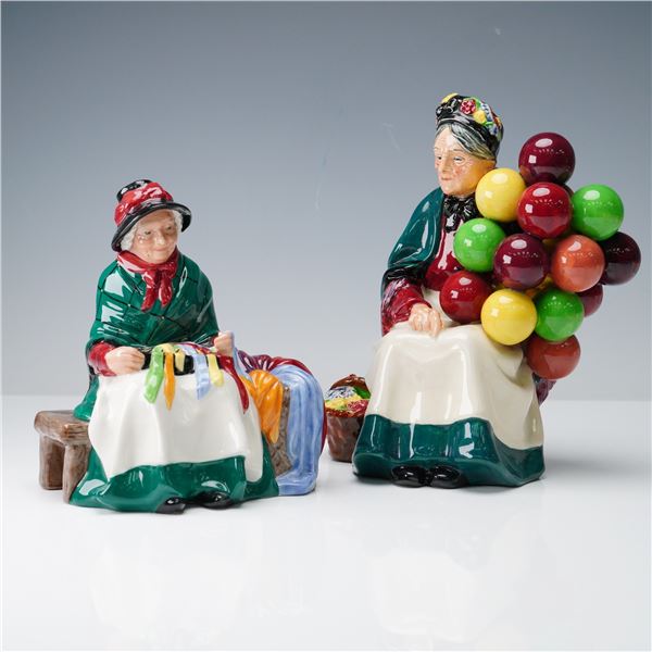 2pc Royal Doulton Figurines, The Old Balloon Seller and Silks and Ribbons