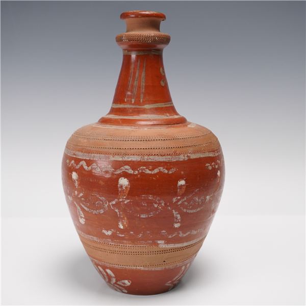 Hand-Painted Redware Terracotta Storage Vessel