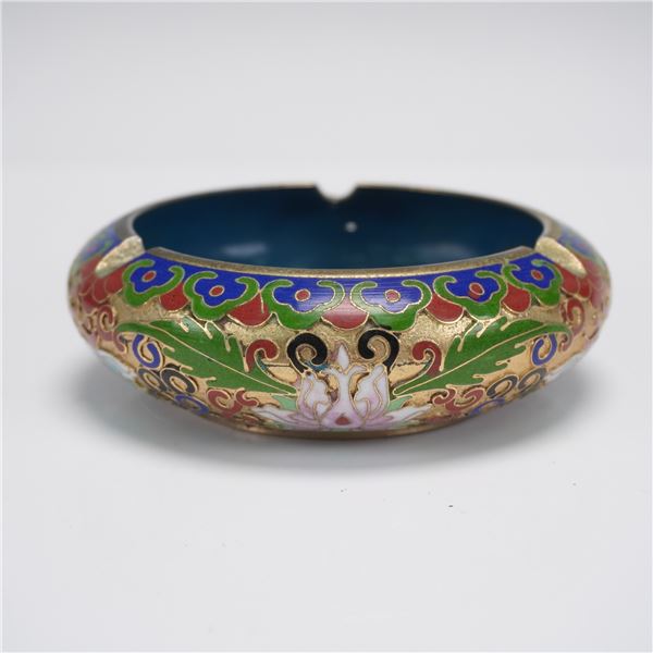 Chinese Cloisonne Enamel Ashtray with Floral Motifs
