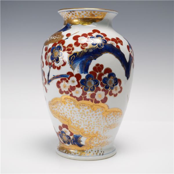 Japanese Imari-Style Porcelain Vase with Gilded Cherry Blossom Design