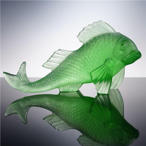 Baccarat Crystal Carpe Koi Fish Sculpture, Chartreuse with Box