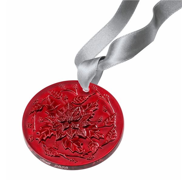 Lalique Crystal Poinsettia Red Christmas Ornament