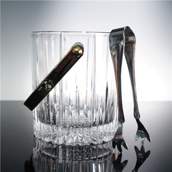 Cut Glass Ice Bucket with Metal Tongs
