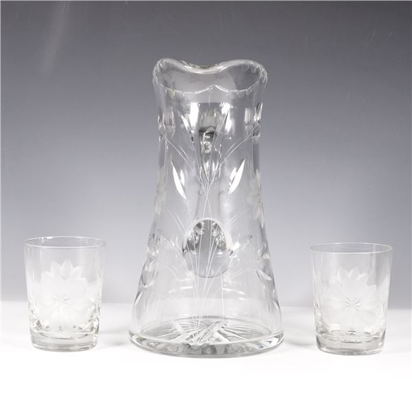 3pc Vintage Glass Floral Etched Jug and Cups