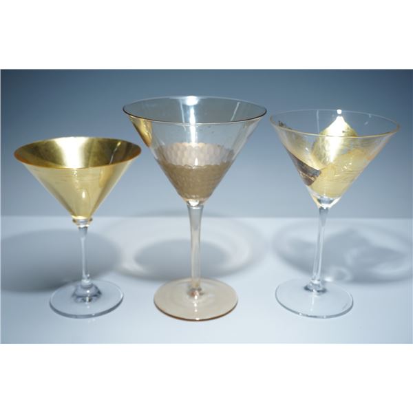 3pc Clear and Gold Martini Glasses