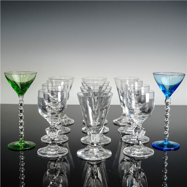 14pc Vintage Mixed Stemware Set with Colored Twist Stems