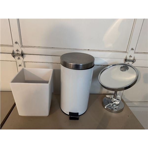 Magnifying light up mirror garbage can, and other Waste basket