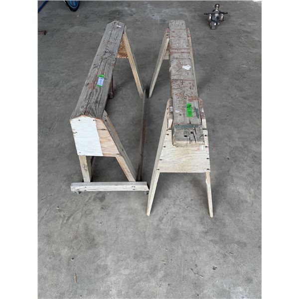 (2) Wooden Sawhorses - One Has Wheels