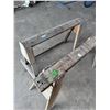 Image 2 : (2) Wooden Sawhorses - One Has Wheels