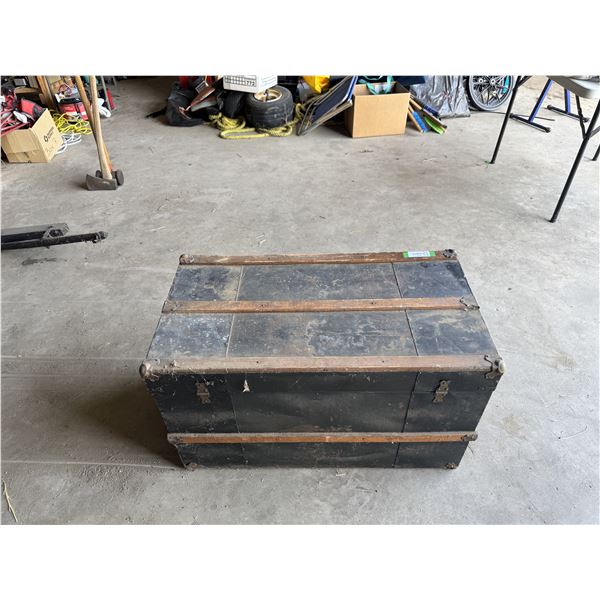 Large Wood Chest With Metal and Wood Decals - 36" L x 20" W x 22" T