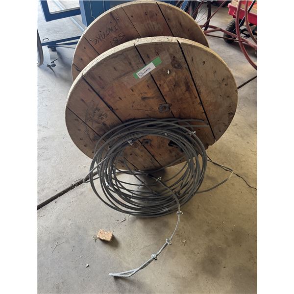 Wooden Reel of 1/4" Metal Cable & Rolled Cable