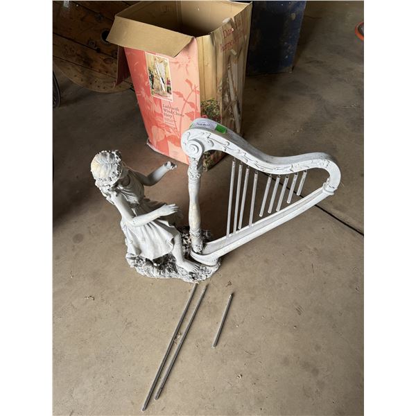 Garden Statue- Girl w/Harp - 28.5"Tall - (Two Pieces) Some Wear