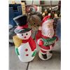 Image 1 : (2) Christmas Outdoor Light-up Decor - Snowman & Santa (One Has Bulb, Other Missing Bulb, As Is) 42"