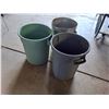 Image 3 : (3) Garbage Cans w/Lids: (2) Plastic (1) Metal