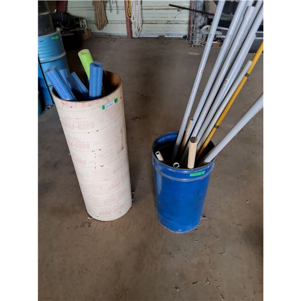 (2) Barrels of Pool Noodles, Plastic Pipes, Conduit Pipe