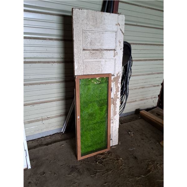 Antique Wood Door - 28" x 74.5" & Green Plexi Glass Cupboard Door - 21" x 46"