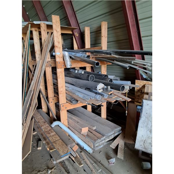 Assorted Lumber & Piping: Plywood, 1x8, Siding, Sheet of Foam, Misc