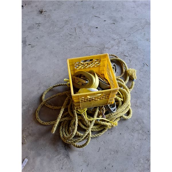 Ratchet Straps & Rope Lot & Milk Crate