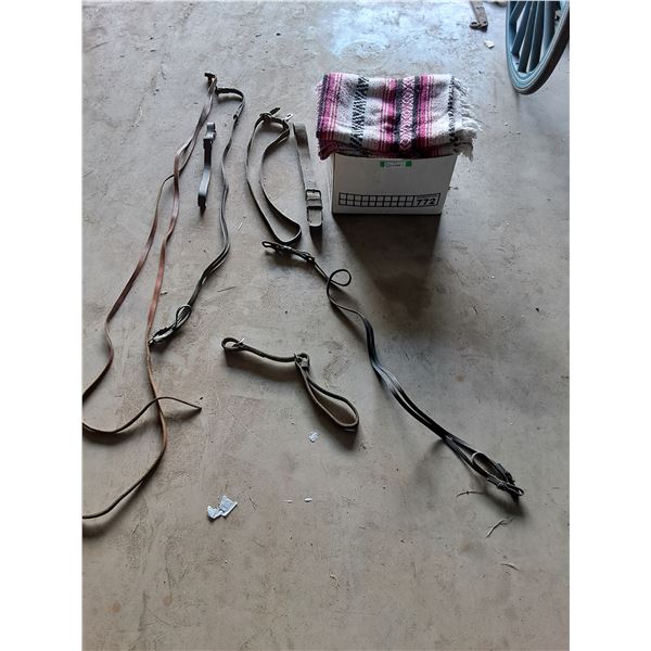 (2) Leather Horse Reins & Attachments, (4) Western Style Throw Blankets