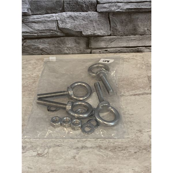 Threaded M10 Stainless Steel Eye Bolts - Includes Nuts & Bolts - 4 pack  Brand New